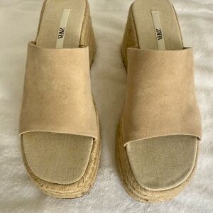 Zara Tan Mules with Suede Finish and Espadrille Sole